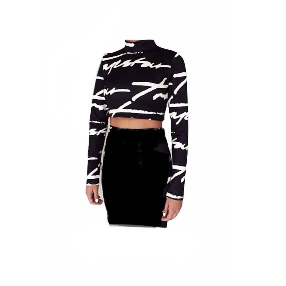 Trapstar London Jay Z Hip Hop Clothing Line High Neck Long Sleeve Crop Top Large